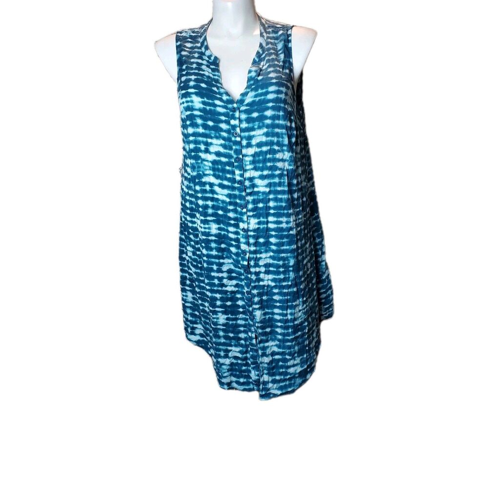 Torrid Blue Tie Dye Challis Button Down Shirt Dress Plus Size 2X Missing Belt